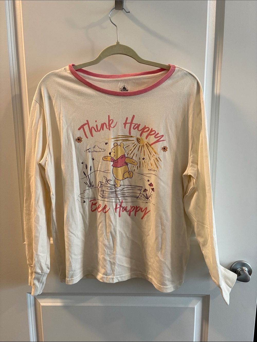 Disney Winnie the Pooh "Think Happy Bee Happy" Cream & Pink Long Sleeve Top